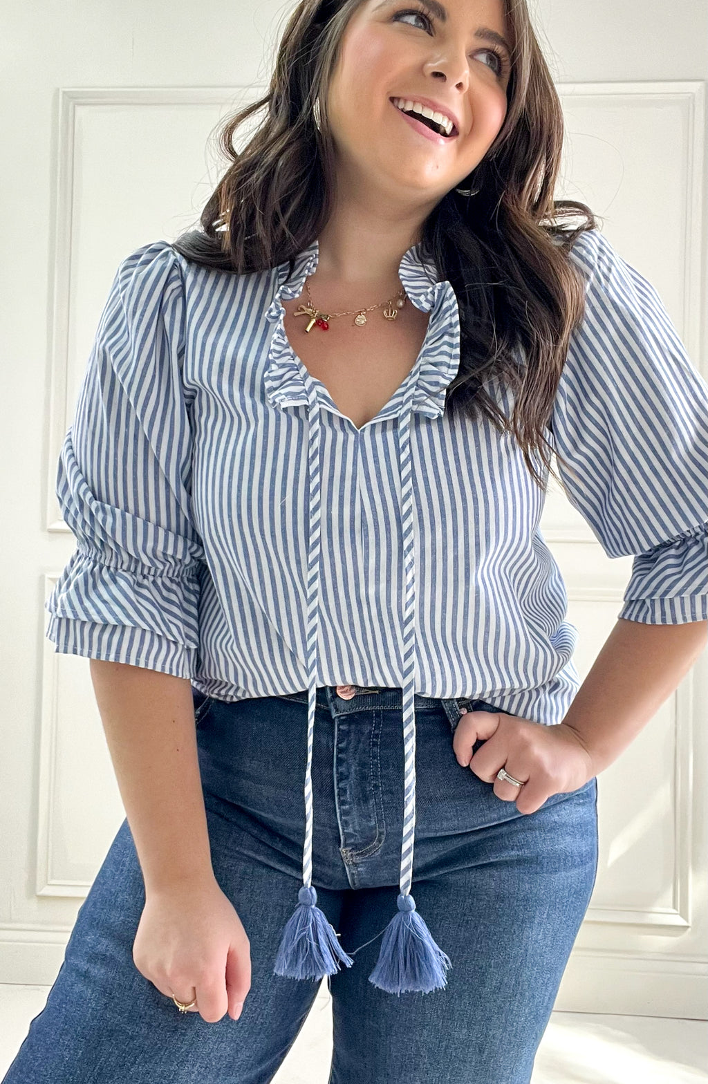 Had Me At Hello Tassel Drawstring Blouse