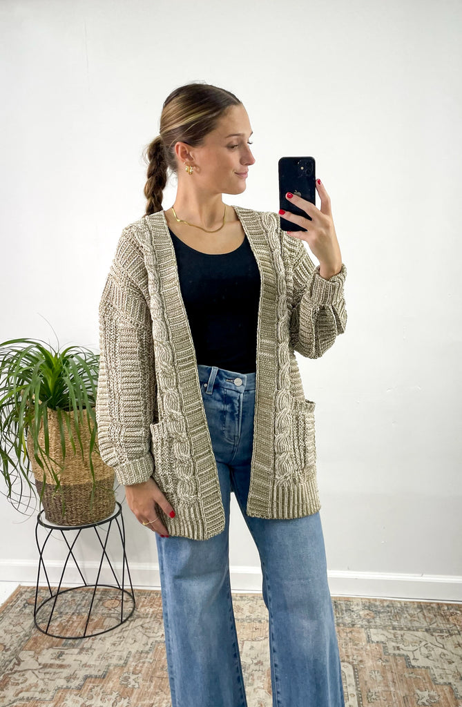 Cable Knit Oversize Two Tone Cardigan