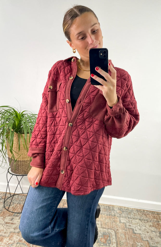 Quilted Oversize Button Down Jacket