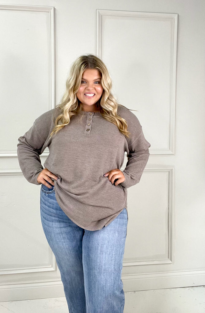 Curvy Cocoa Relaxed Fit Waffle Knit Tunic Top