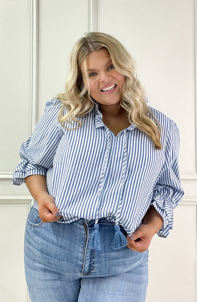 Had Me At Hello Curvy Tassel Drawstring Blouse