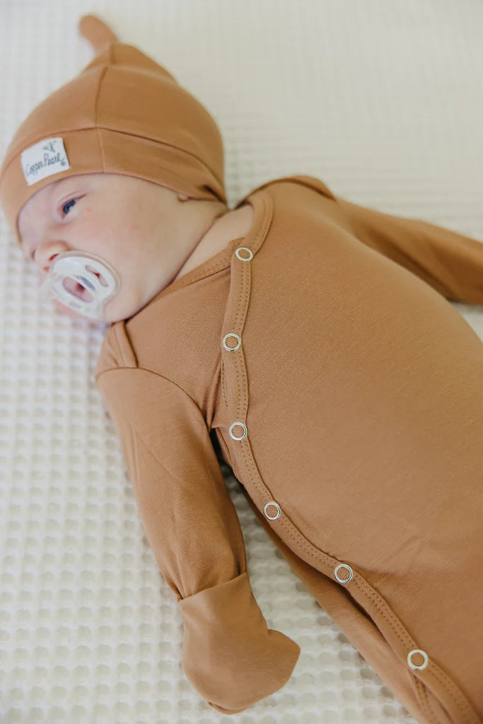 Pecan Newborn Knotted Gown | Copper Pearl