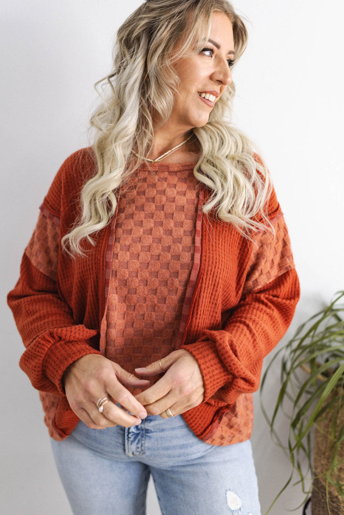 Checking In Waffle Combo Pullover Top