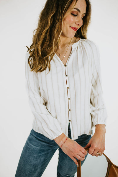 Wandering Breeze Button Up Peasant Blouse Nora Gray