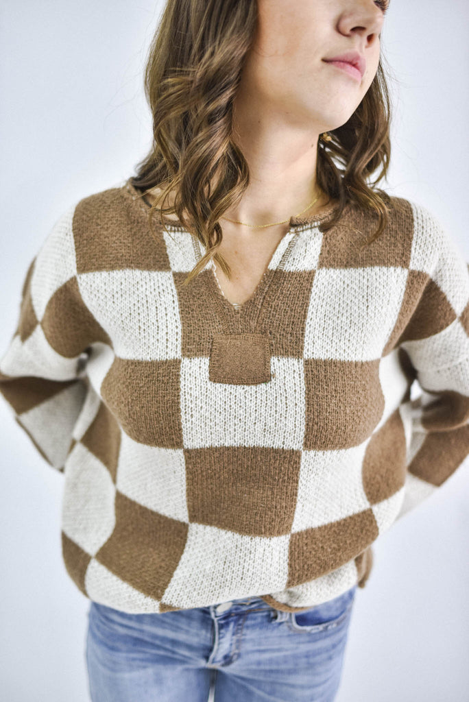 Happy Places Checkered Sweater