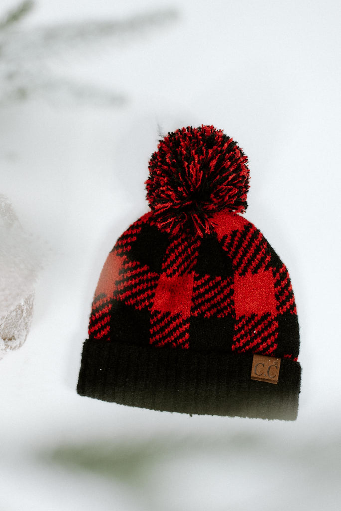 C.C. Buffalo Check Pom Beanie