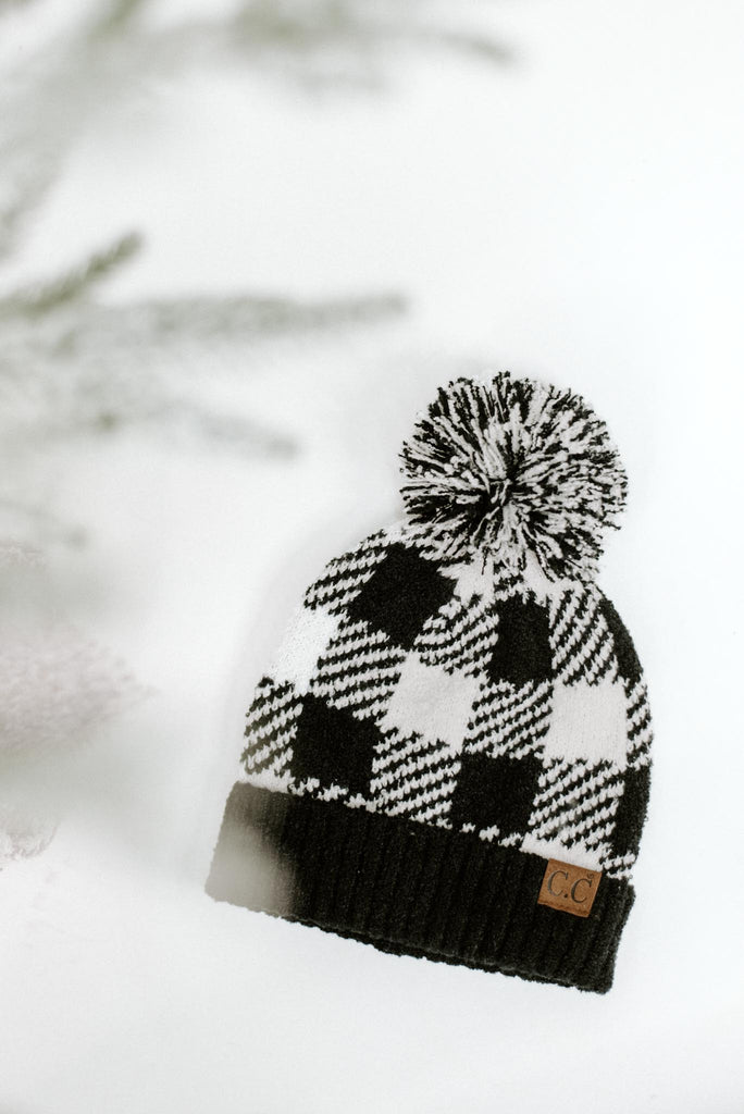 C.C. Buffalo Check Pom Beanie