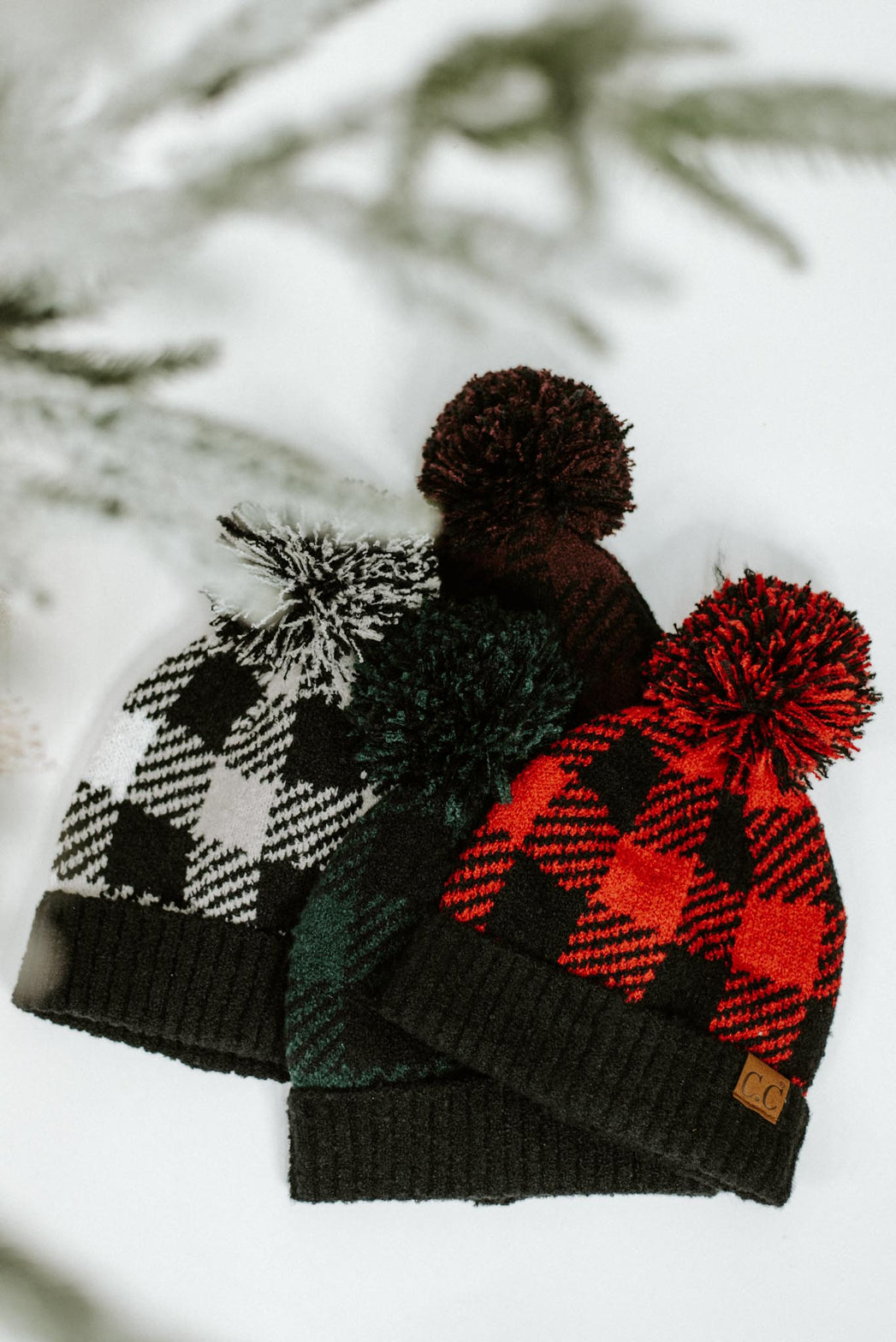 C.C. Buffalo Check Pom Beanie