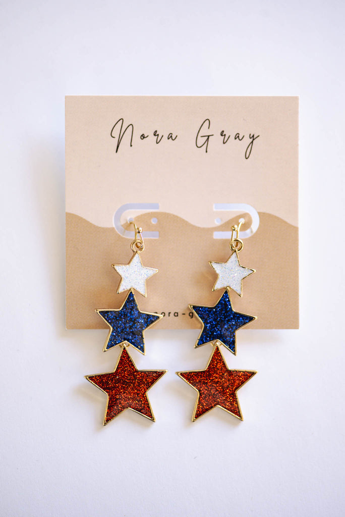 Patriotic Glitter Star Dangle Earrings