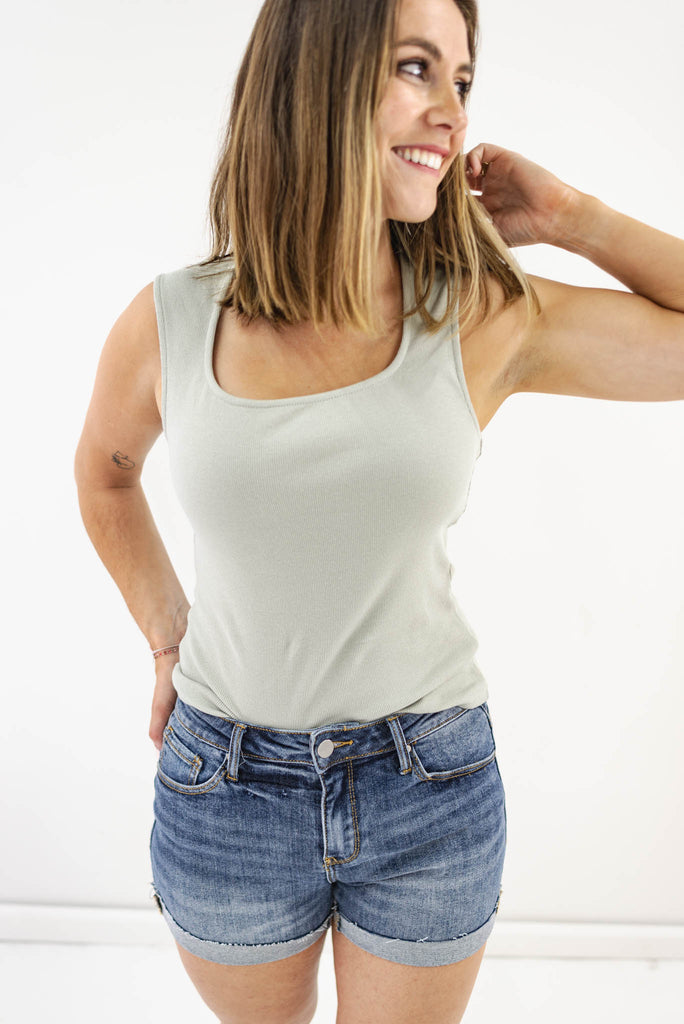 Jenna Ribbed Square Neck Tank