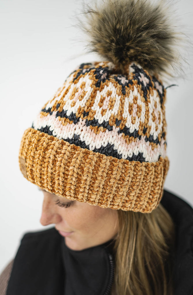 Patterned Pom Hat | Camel Multicolored