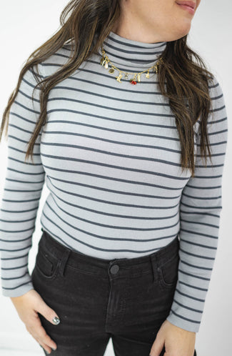 Classic Cut Striped Turtle Neck Top