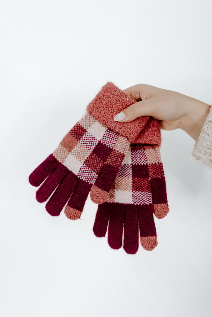 Cooler Days Plaid Cuffed Text Friendly Gloves