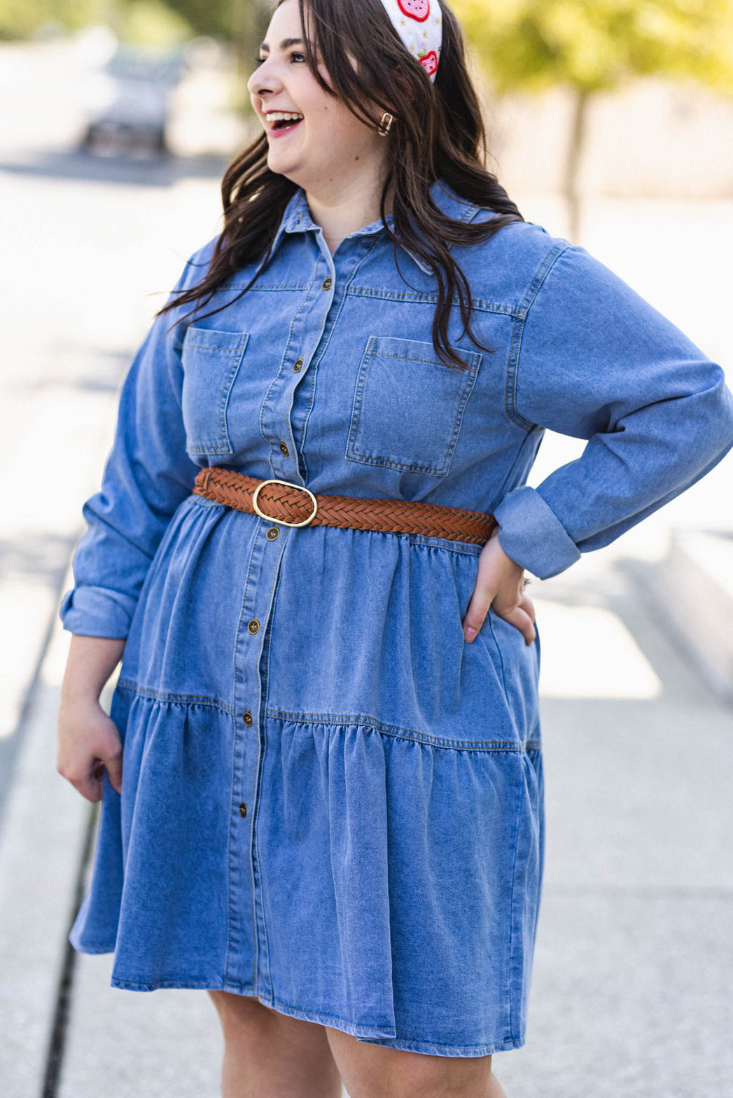 Change Of Pace Denim Mini Tiered Dress