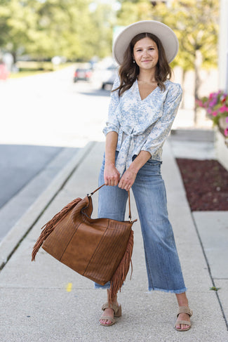 Blue Sky Fields Floral Front Tie Top