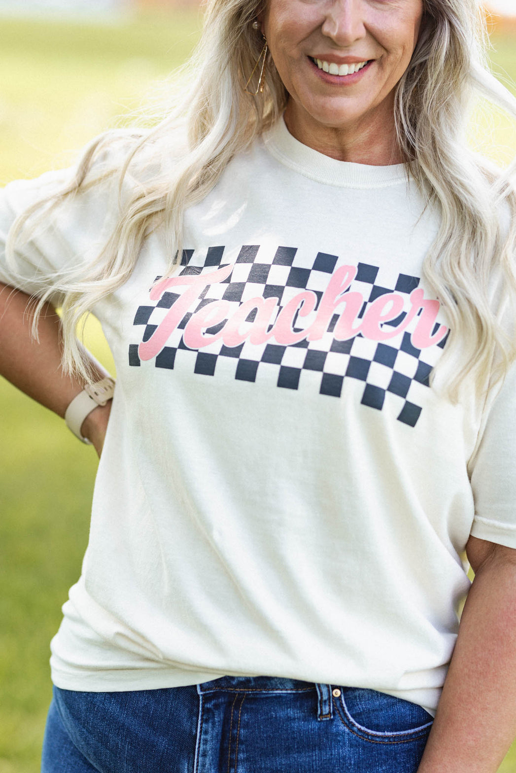 Checkered Teacher Graphic T-Shirt