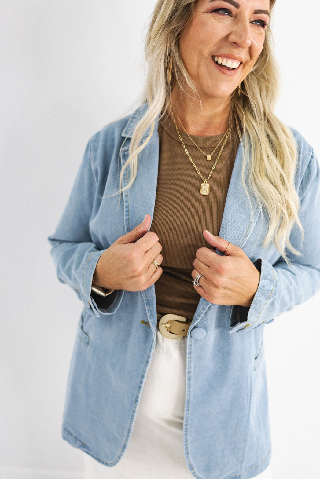 Hidden Gem Denim Single Button Blazer