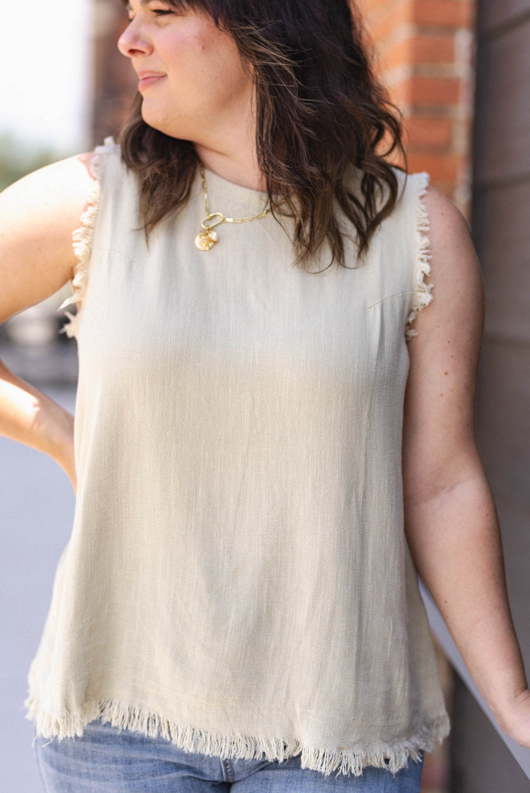 Girl Crush Linen Frayed Sleeveless Top