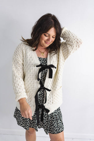 Chunky Ribbon Tie Knit Cardigan