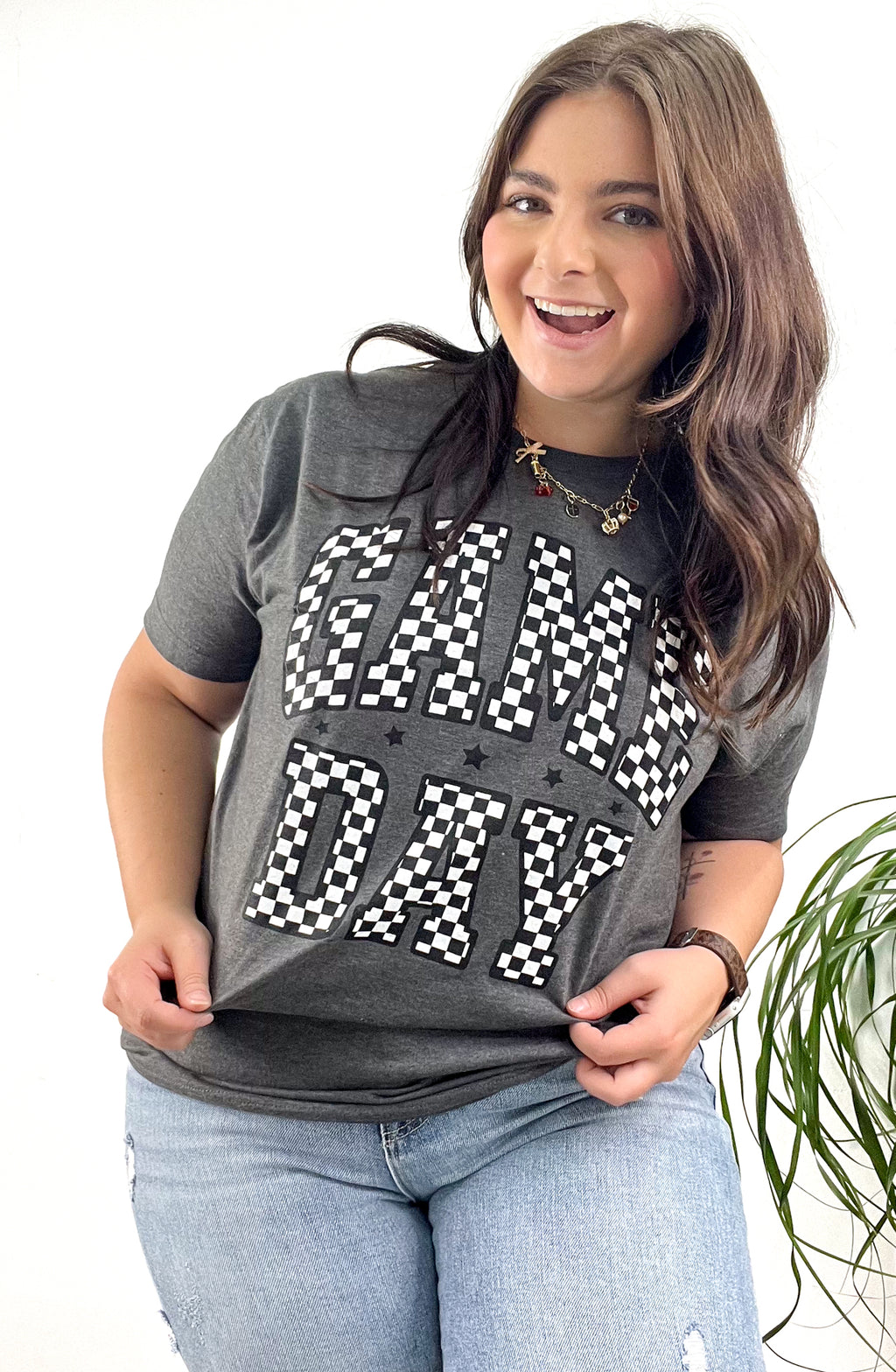 Checkered Letter Game Day Graphic Tee