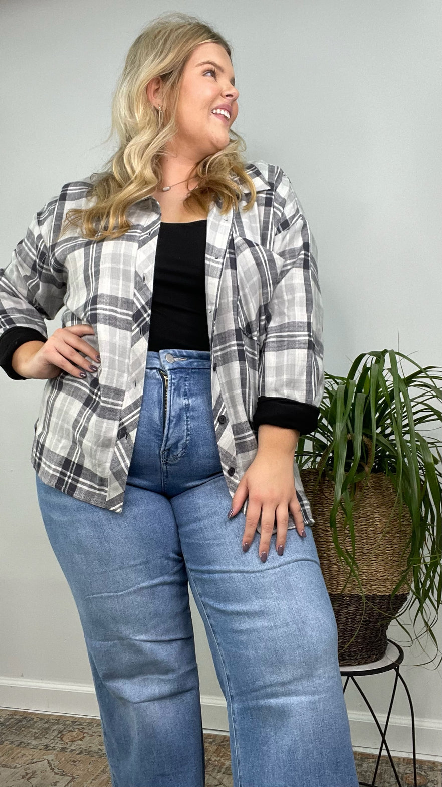 High Five Curvy Oversized Boyfriend Flannel