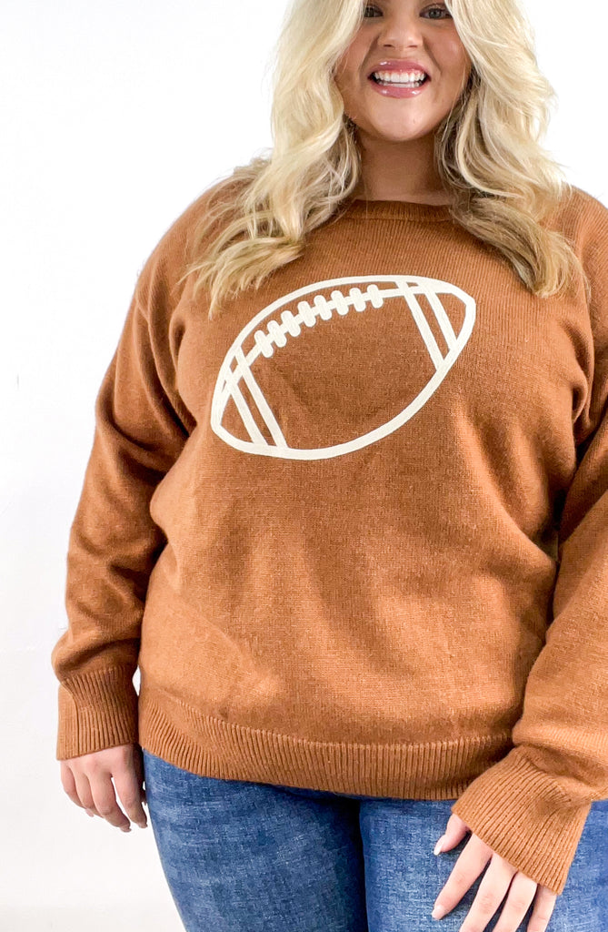 Curvy Football Embroidered Pullover Sweater