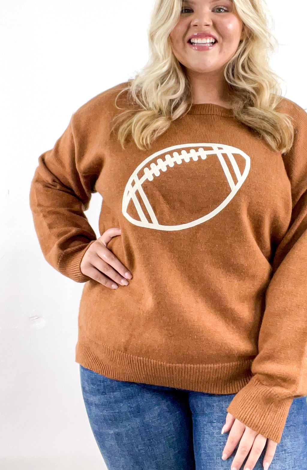 Curvy Football Embroidered Pullover Sweater