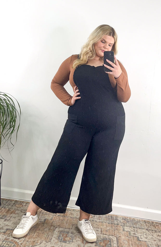 Curvy Soft Textured Ribbed Overall Jumpsuit