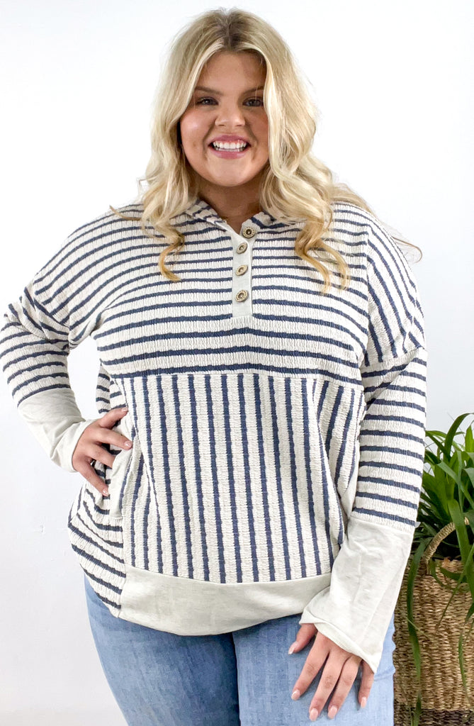 Stripe Hype Contrast Hoodie Top