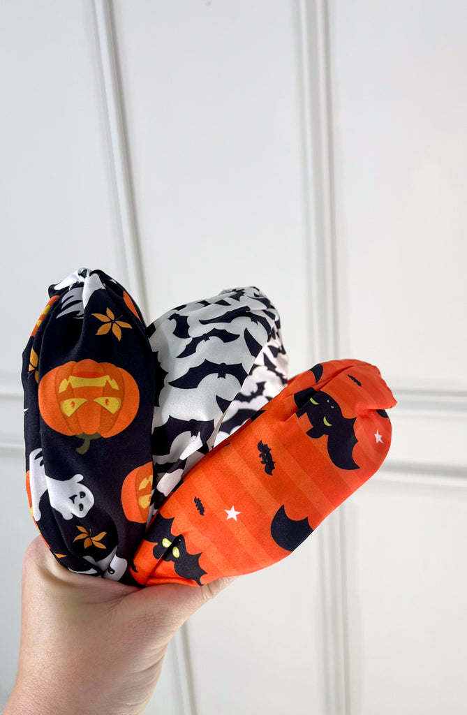 Bats White Halloween Knotted Headband