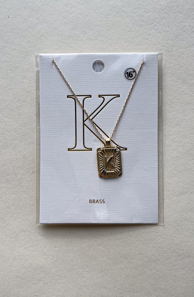 Rectangle Textured Initial Necklaces