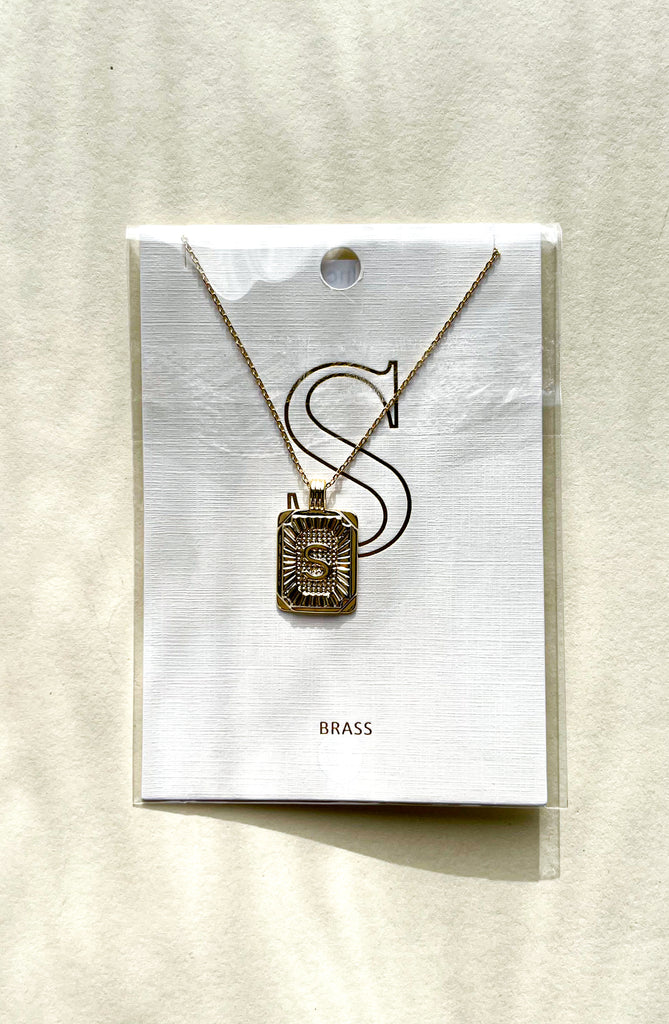 Rectangle Textured Initial Necklaces