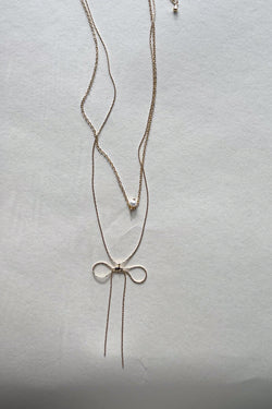 Bow & Pearl Pendant Dual Layer Necklace