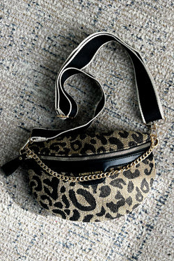 Leopard Print Chain Accent Fanny Belt Bag