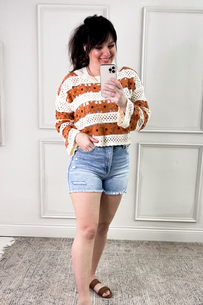 Daisy Open Crochet Knit Pullover