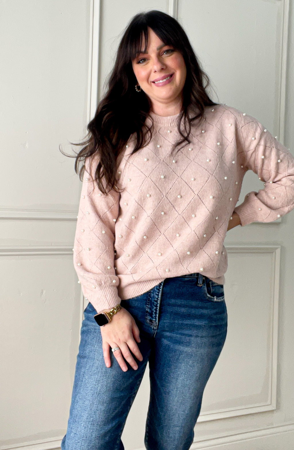 Pearl Embellished Crewneck Sweater