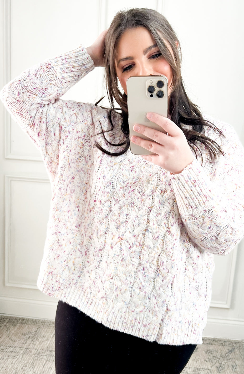 Chunky Speckled Wool Cable Knit Sweater