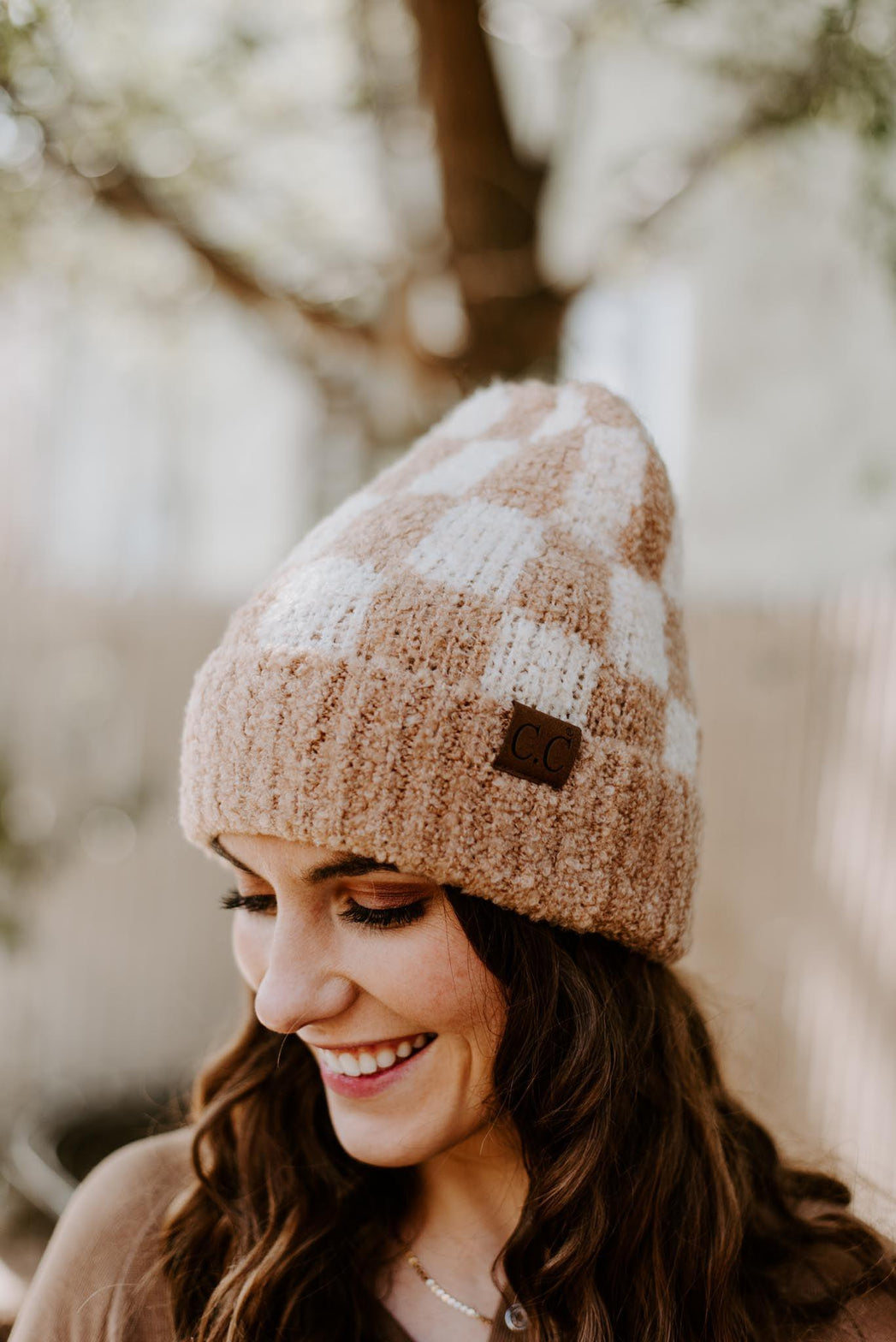 C.C. Fuzzy Checkered Beanie